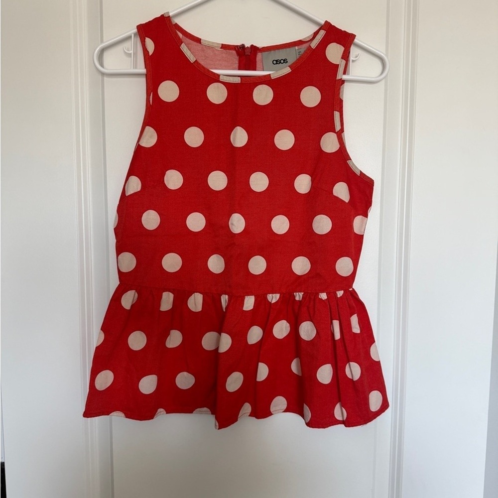 ASOS Red White Polka Dot Peplum Tank Top Women's Size 6